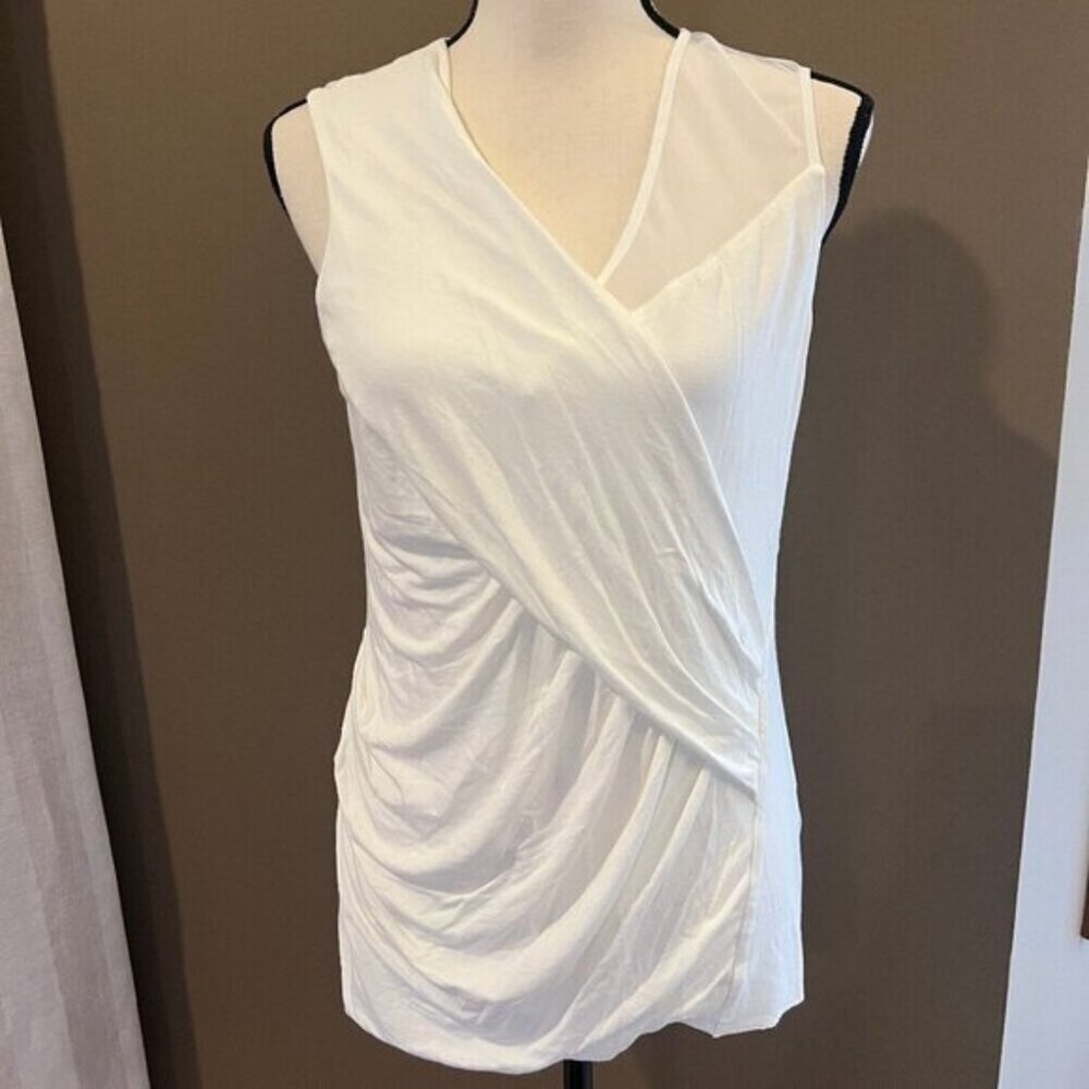 Vince Camuto Cream Sleeveless Draped Top, with sheer shoulder, Size Medium